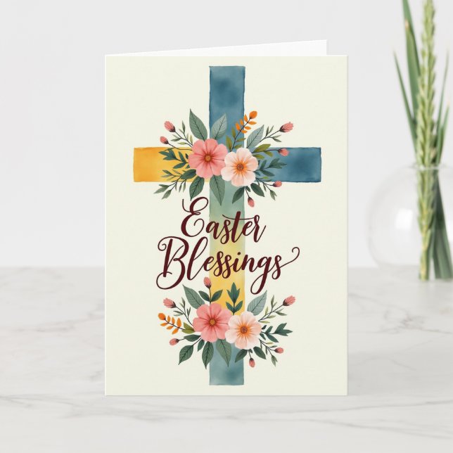 Floral Cross Blessings Card (Front)