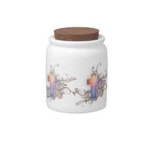 Floral Cross Candy Jar