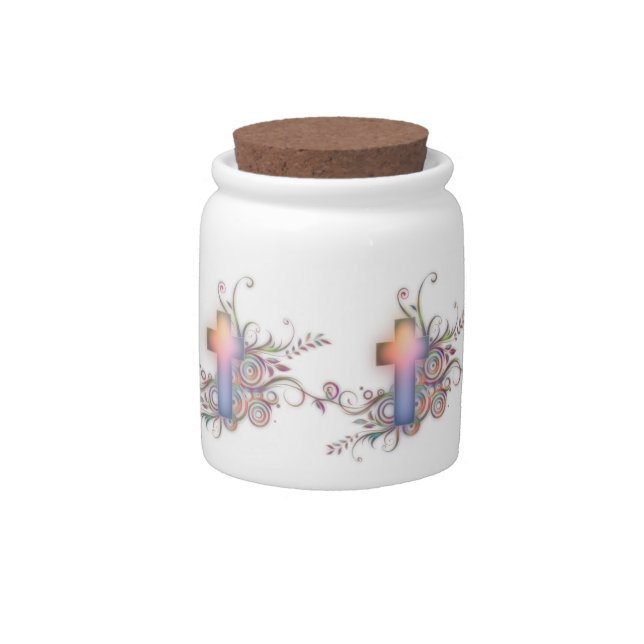 Floral Cross Candy Jar (Front)