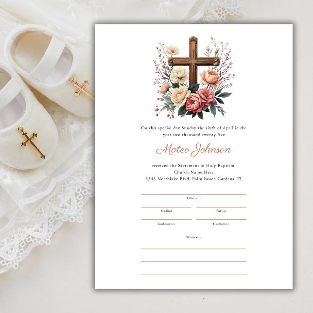 Floral Cross Catholic Baptism Certificate Template (Floral Cross Catholic Baptism Certificate Template)