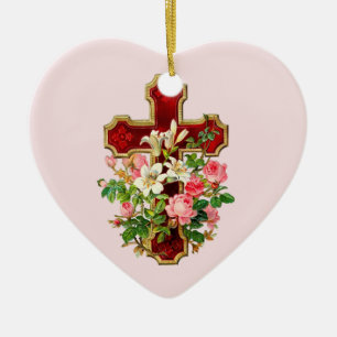 Floral Cross Ceramic Ornament