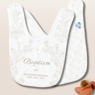 Floral Cross Christening Baptism Baby Bib