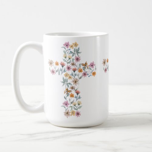 Floral Cross Christian Design Coffee Mug