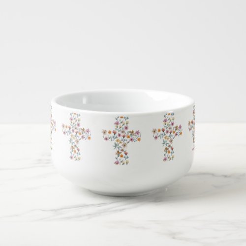 Floral Cross Christian Design  Soup Mug