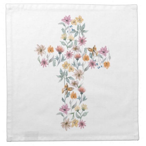 Floral Cross Christian Design Throw Pillow Cloth Napkin