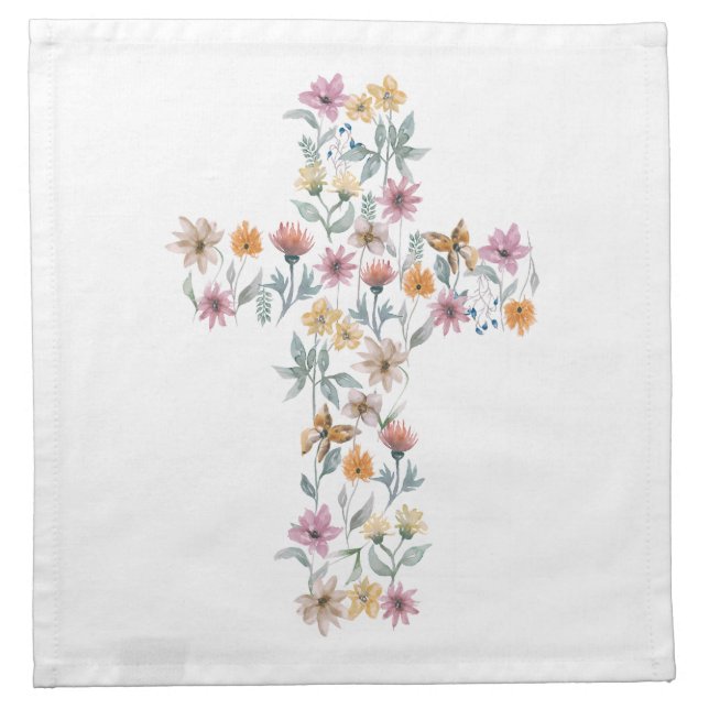 Floral Cross Christian Design Throw Pillow Cloth Napkin (Front)