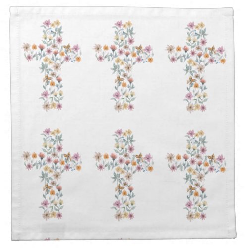Floral Cross Christian Design Throw Pillow Cloth Napkin