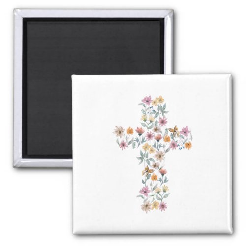 Floral Cross Christian Design Throw Pillow Magnet