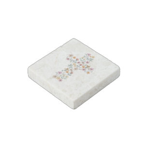Floral Cross Christian Design Throw Pillow Stone Magnet