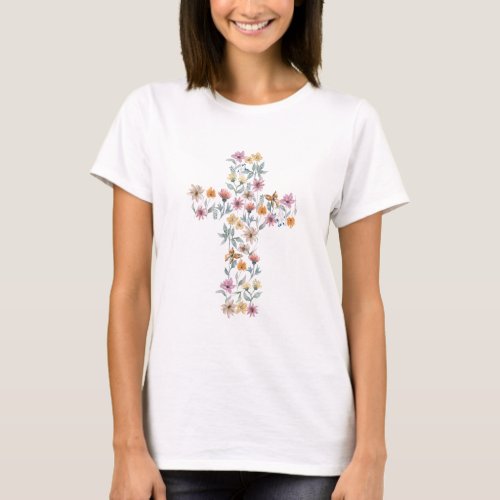 Floral Cross Christian Design Throw Pillow T_Shirt