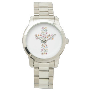 Floral Cross Christian Design Throw Pillow Watch