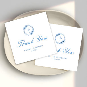 Floral Cross Christian Religious Budget Thank You  Note Card