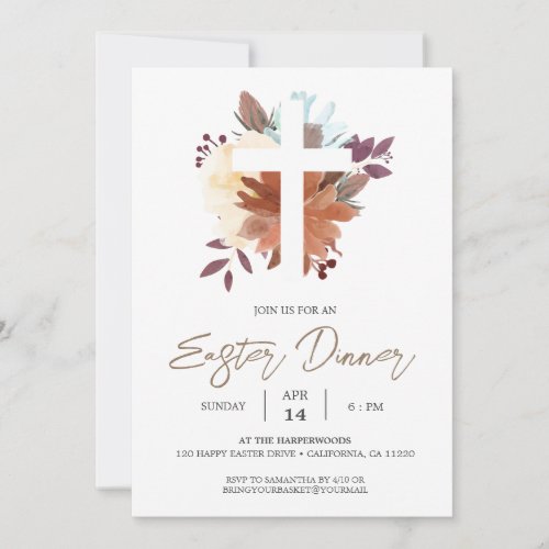 floral Cross Christian Spring Easter Dinner Invitation