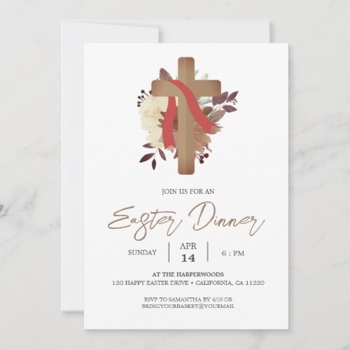 floral Cross Christian Spring Easter Dinner Invitation