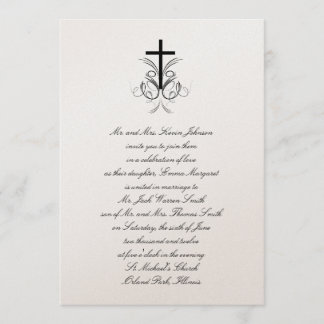 Floral Cross Christian Wedding Invitation Gold