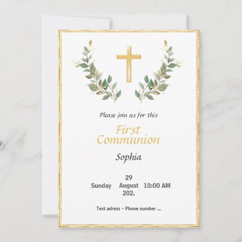 Floral Cross Communion Invitation 2