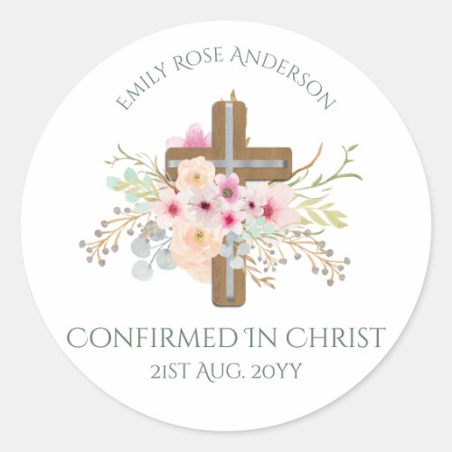 Floral Cross Confirmation Stickers Personalized