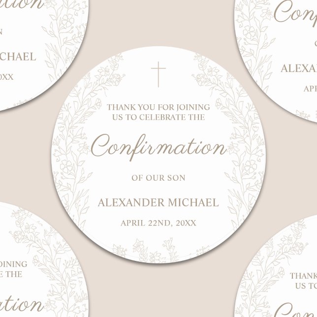 Floral Cross Confirmation Thank You Classic Round Sticker (Creator Uploaded)