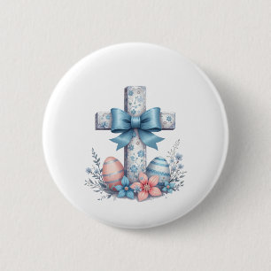 Floral Cross Coquette Jesus Bow Christian Religion Button