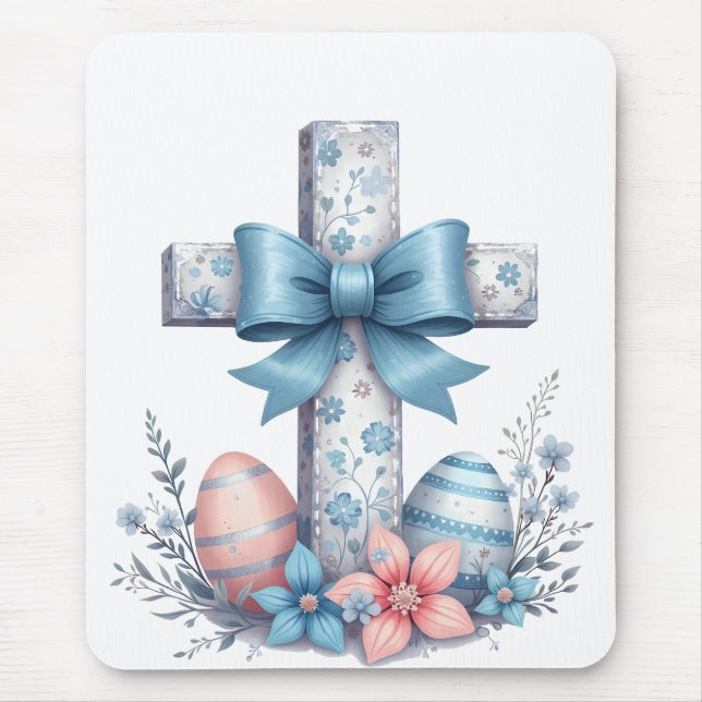 Floral Cross Coquette Jesus Bow Christian Religion Mouse Pad (Front)