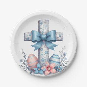 Floral Cross Coquette Jesus Bow Christian Religion Paper Plates