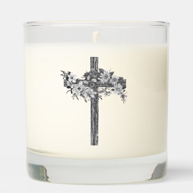 Floral Cross Drawing Candle (Front)