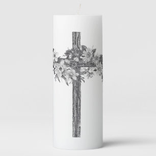 Floral Cross Drawing Pillar Candle, Unity Candle