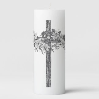 Floral Cross Drawing Pillar Candle, Unity Candle