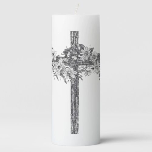 Floral Cross Drawing Pillar Candle, Unity Candle