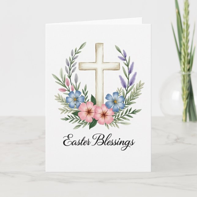 Floral Cross Easter Blessings Card (Front)