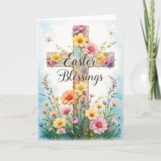 Floral Cross Easter Blessings Holiday Card
