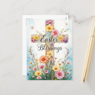 Floral Cross Easter Blessings Holiday Postcard