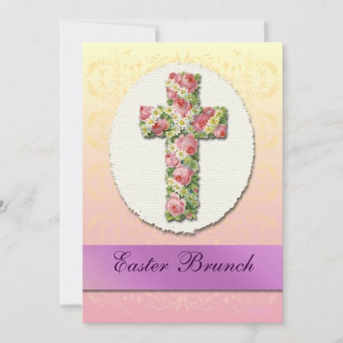 Floral Cross Easter Brunch Custom Invitations