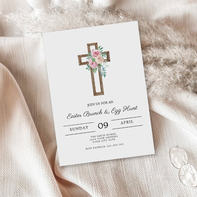 Floral Cross Easter Brunch Invitation (Creator Uploaded)