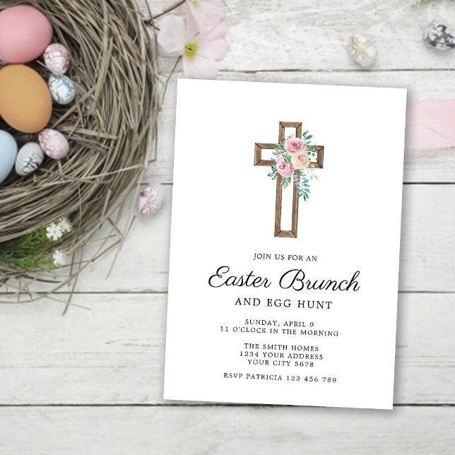 Floral Cross Easter Brunch Invitation (Creator Uploaded)