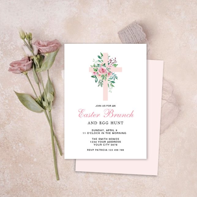 Floral Cross Easter Brunch Invitation (Creator Uploaded)