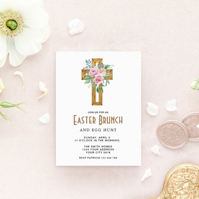 Floral Cross Easter Brunch Invitation (Creator Uploaded)