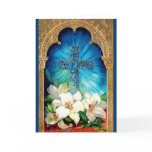 Floral Cross Easter Card Blue & Gold Floral Cross Easter Card Blue & Gold