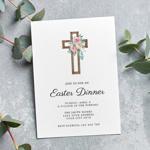 Floral Cross Easter Dinner Invitation
