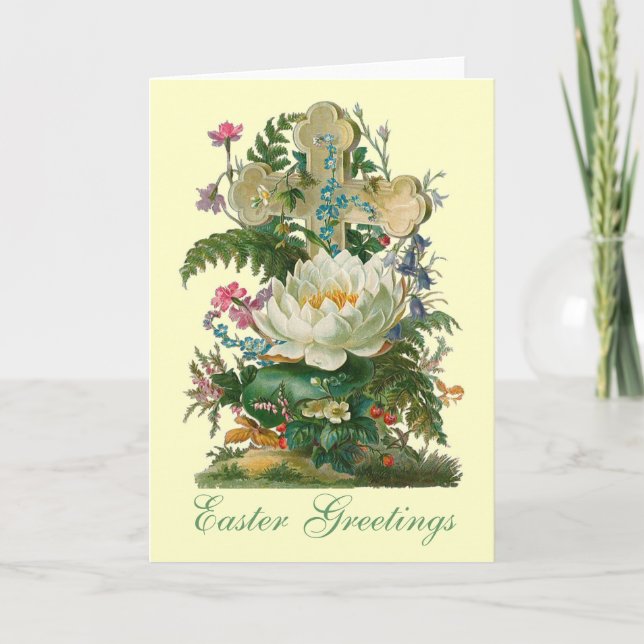 Floral Cross Easter Greetings Holiday Card (Front)