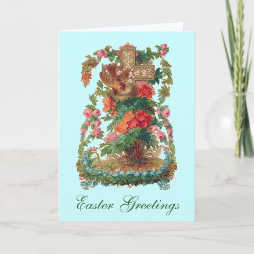 Floral Cross Easter Greetings Holiday Card
