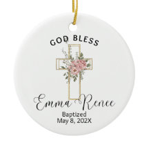 Floral Cross Elegant Personalized Baptism Girl