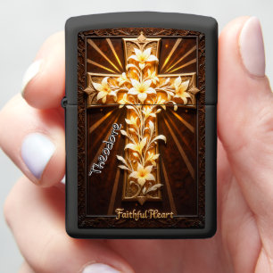 Floral Cross Faithful Heart Zippo Lighter
