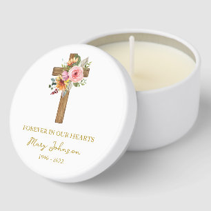 Floral Cross Funeral Mini Candle Favors