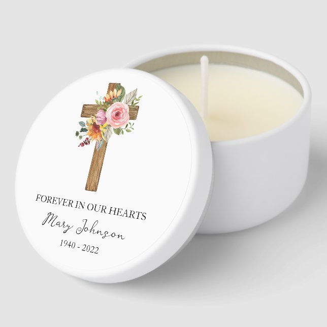 Floral Cross Funeral Mini Candle Favors (Corner)