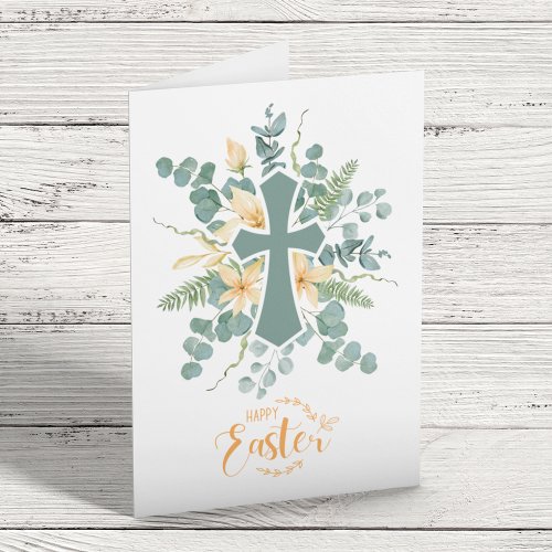 Floral Cross Happy Easter Personalized  Holiday Card