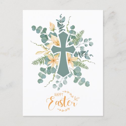 Floral Cross Happy Easter Personalized  Holiday Postcard