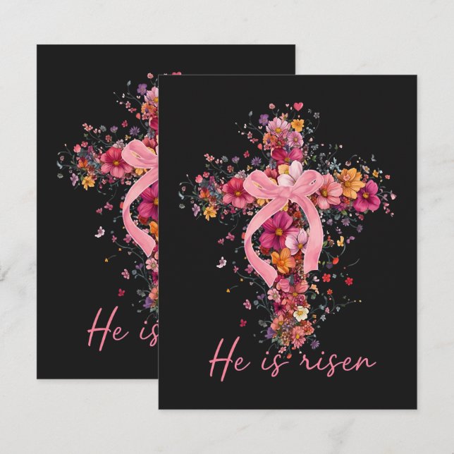 Floral Cross  'He Is Risen' Card (Front/Back)