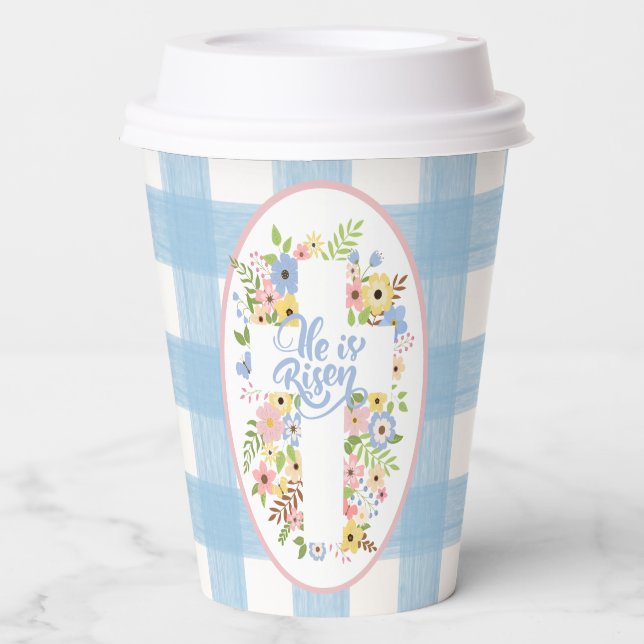 Floral Cross He is Risen Easter  Paper Cups (Front)