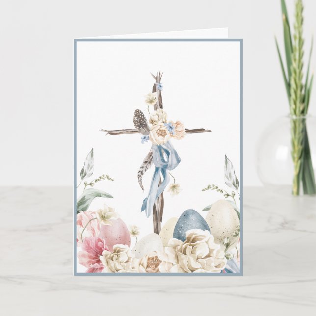 Floral Cross | He is Risen Easter Personalized Car Card (Front)